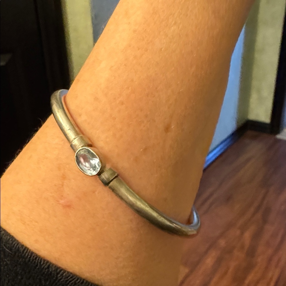 Sterling Silver and Blue Aquamarine Glass Stone Bracelet - Picture 11 of 12